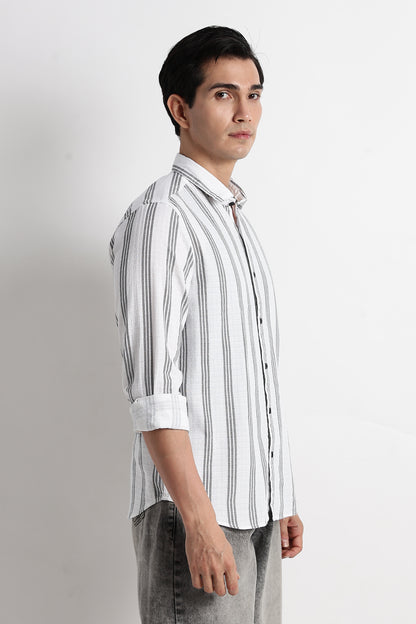 Vertical Stripe Textured Shirt White