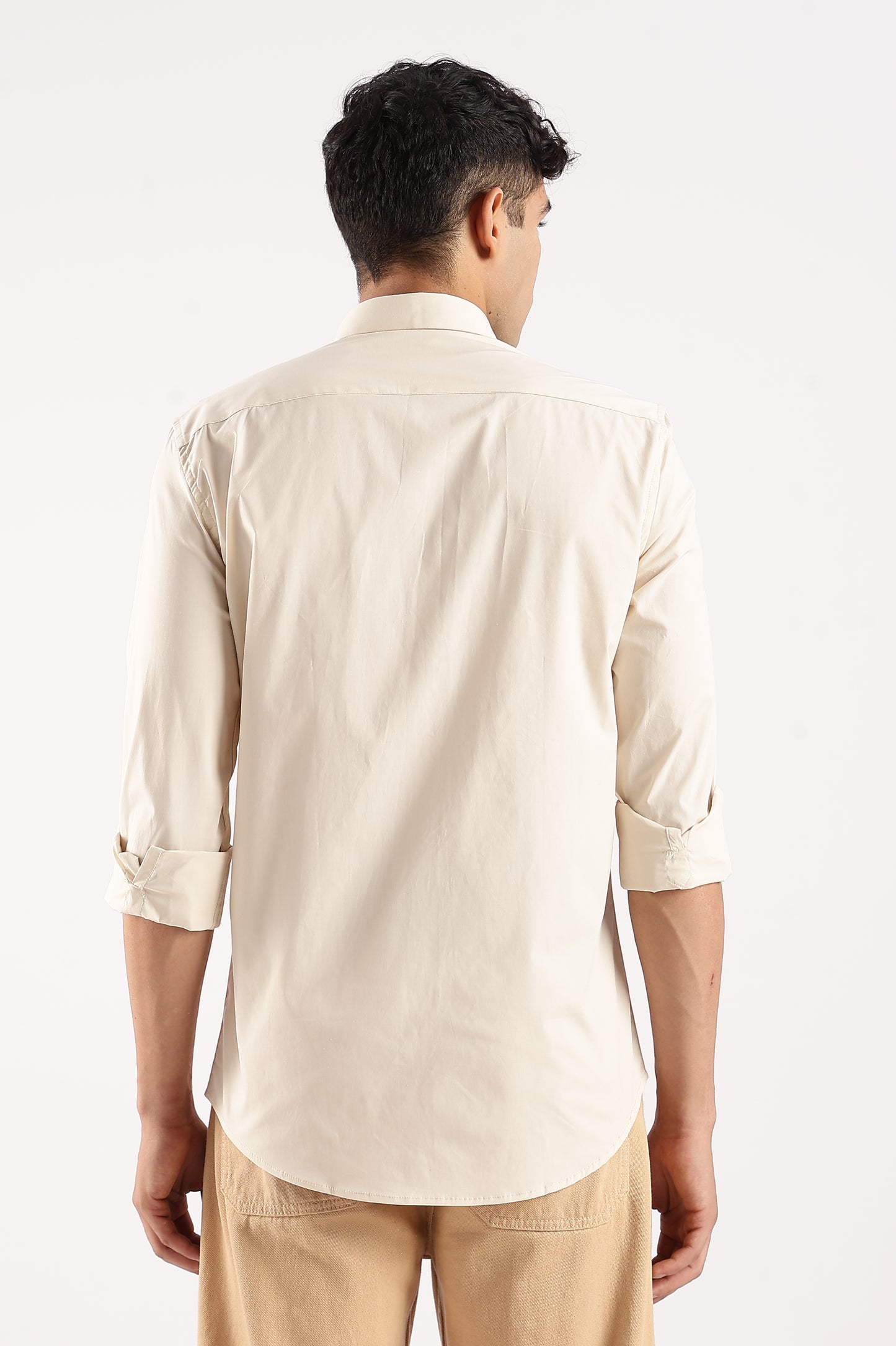 Cotton Lycra Slim Fit Shir Off White