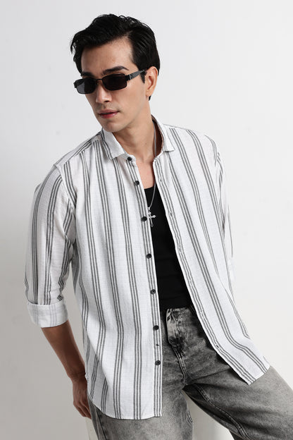 Vertical Stripe Textured Shirt White