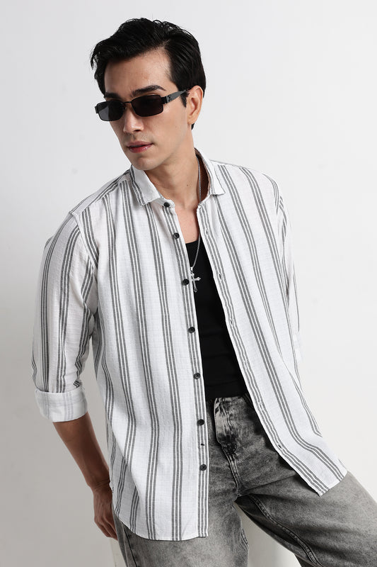 Vertical Stripe Textured Shirt White