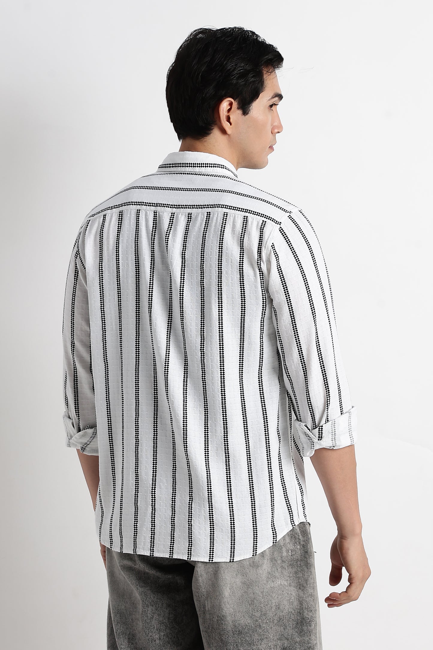 Vertical Stripe Textured Shirt White