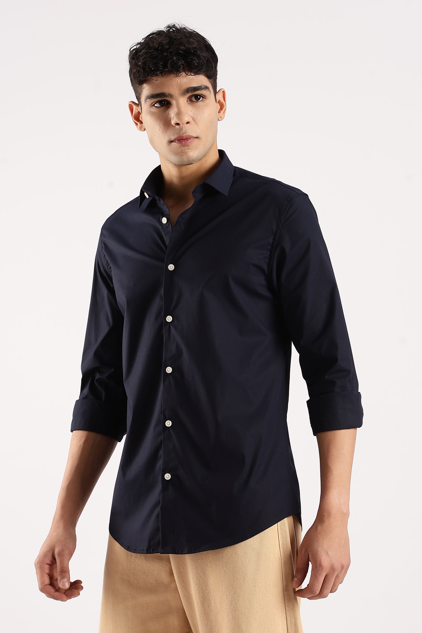 Cotton Lycra Slim Fit Shir Navy