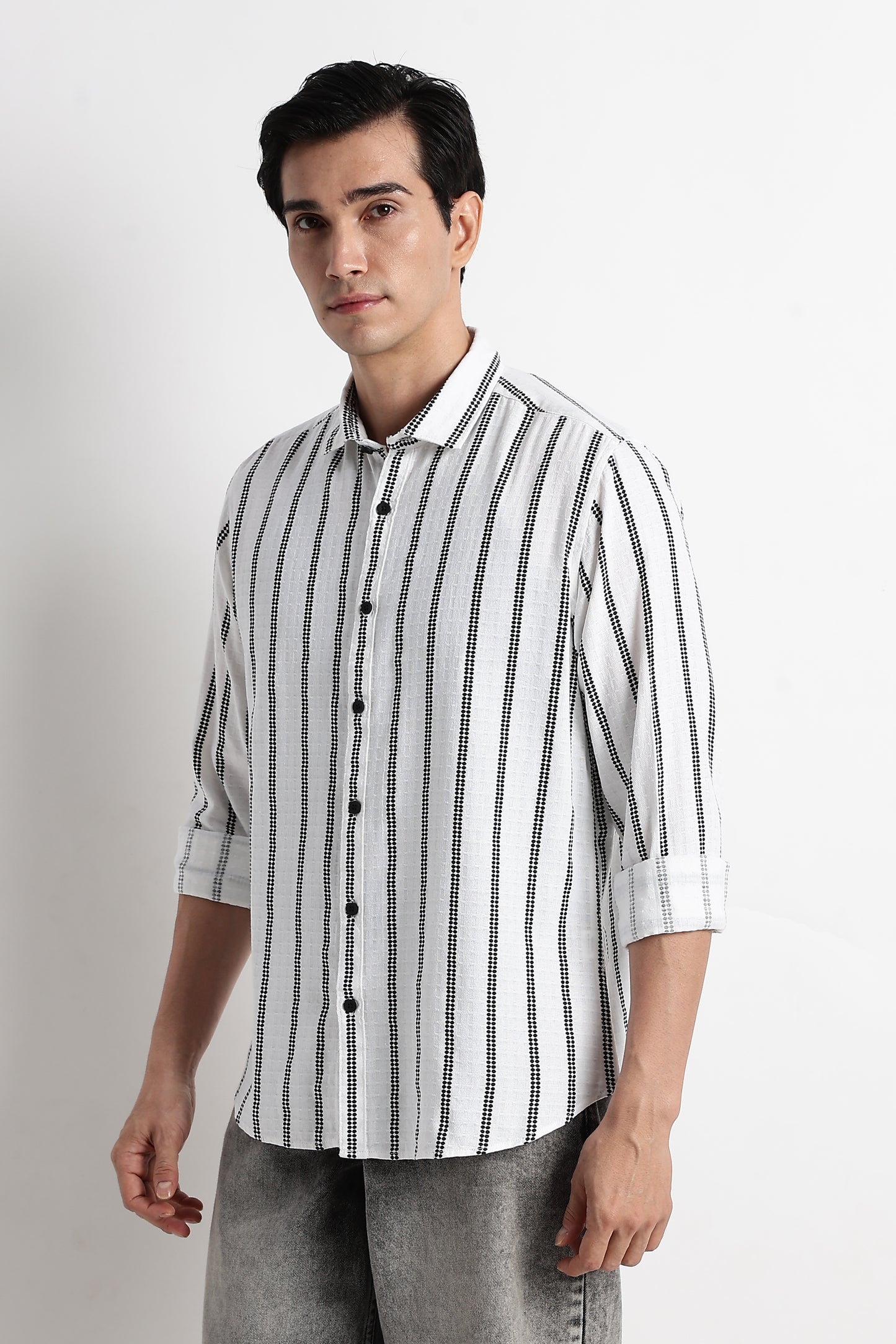 Vertical Stripe Textured Shirt White