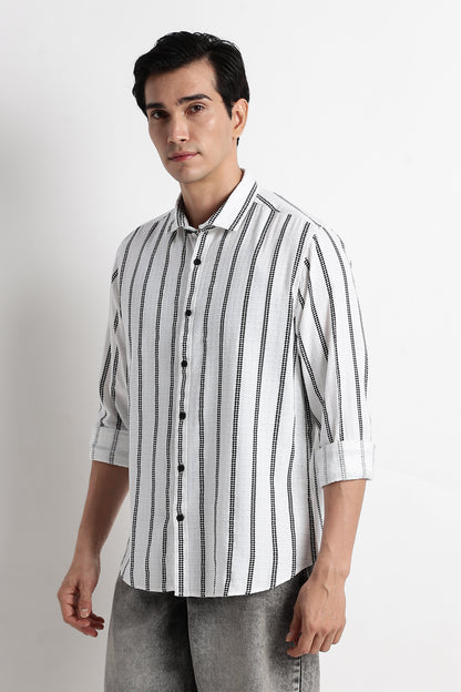 Vertical Stripe Textured Shirt White