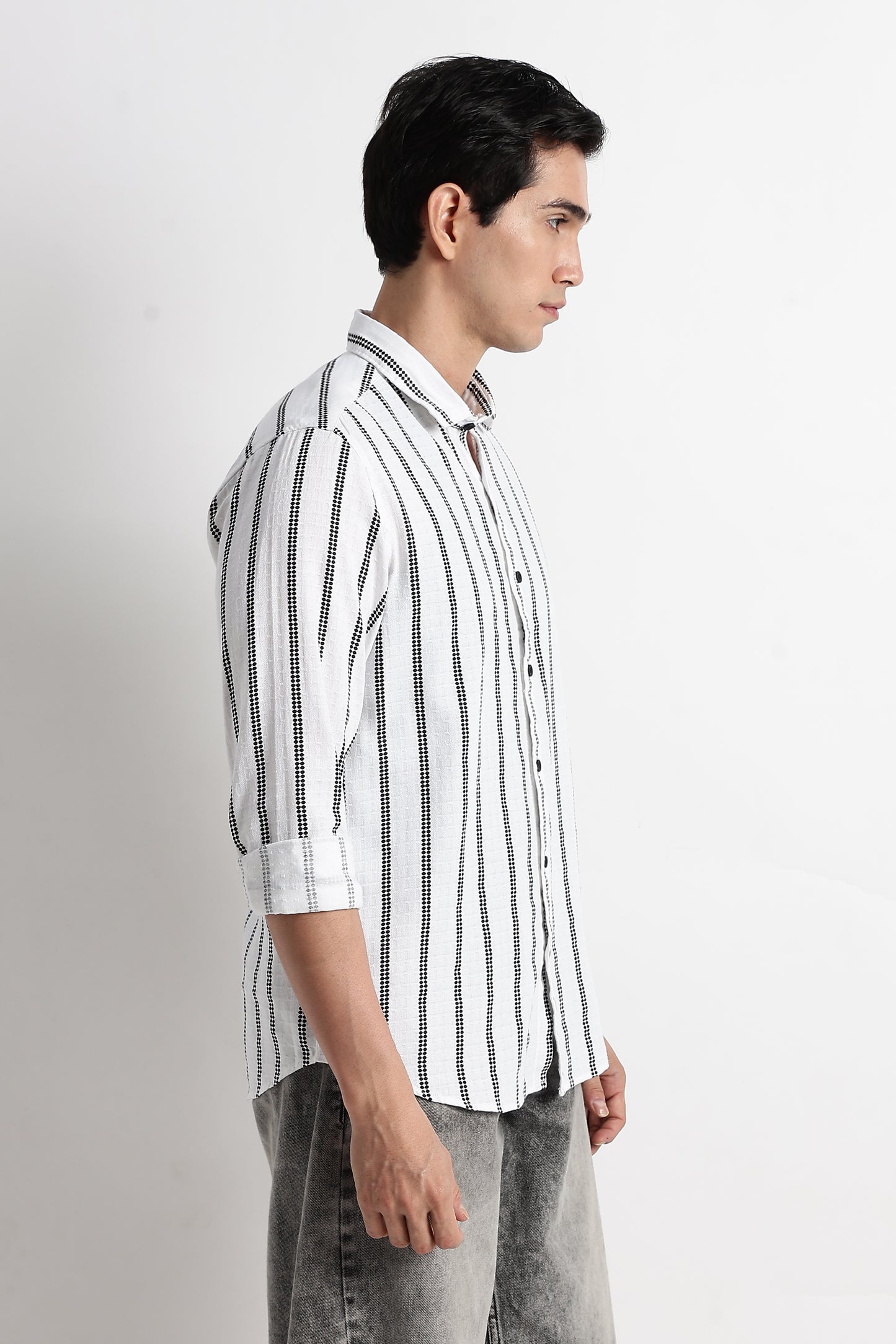 Vertical Stripe Textured Shirt White