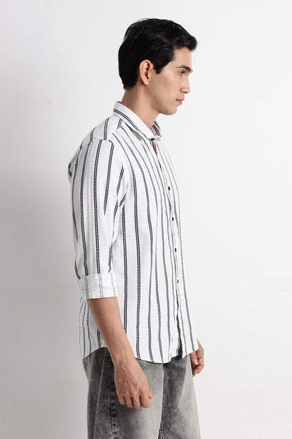 Vertical Stripe Textured Shirt White
