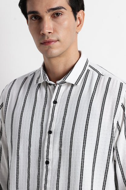 Vertical Stripe Textured Shirt White