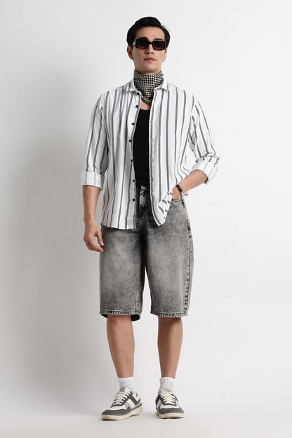 Vertical Stripe Textured Shirt White