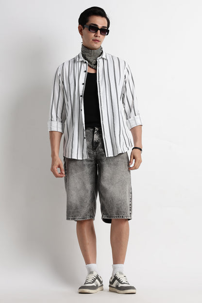 Vertical Stripe Textured Shirt White
