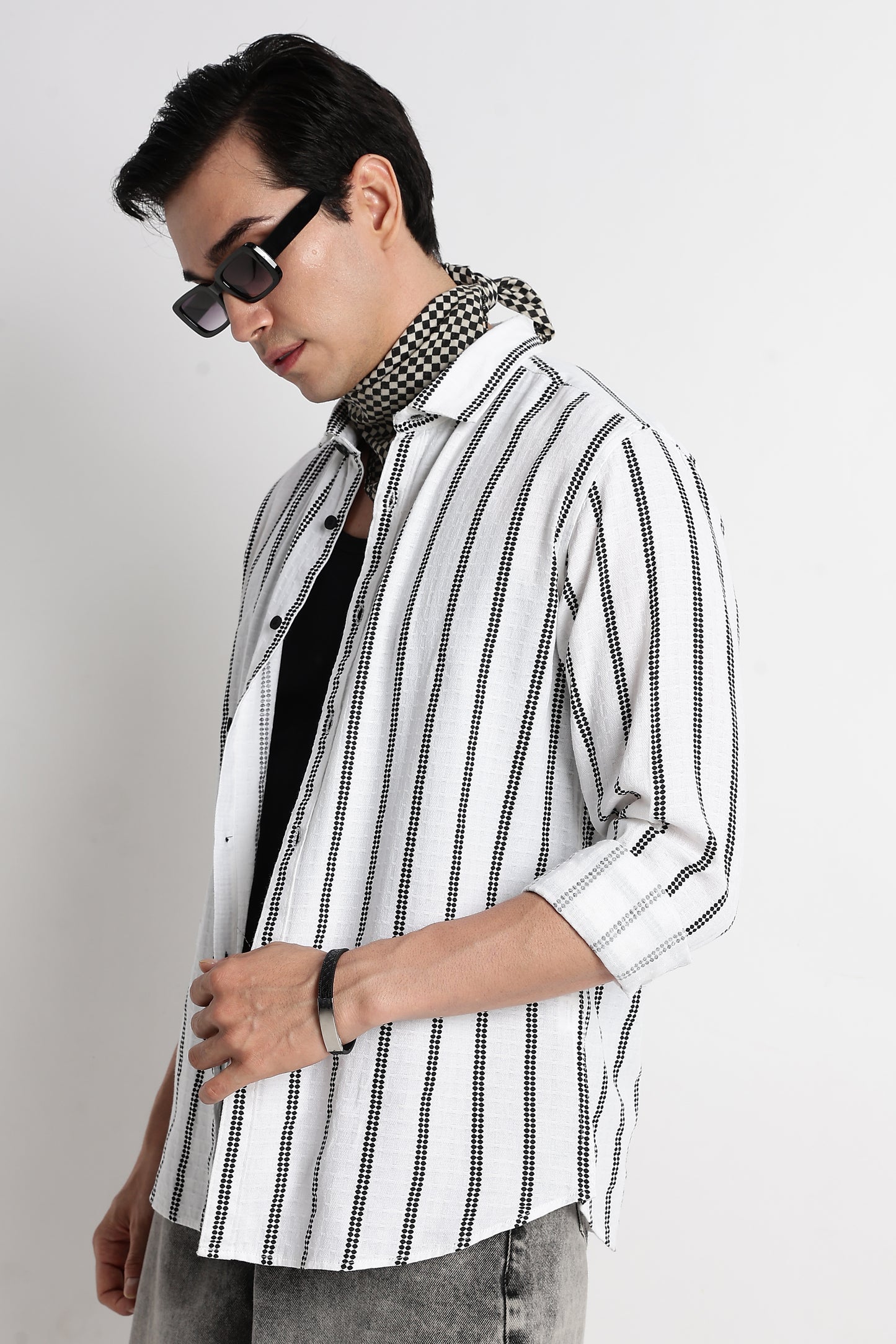 Vertical Stripe Textured Shirt White