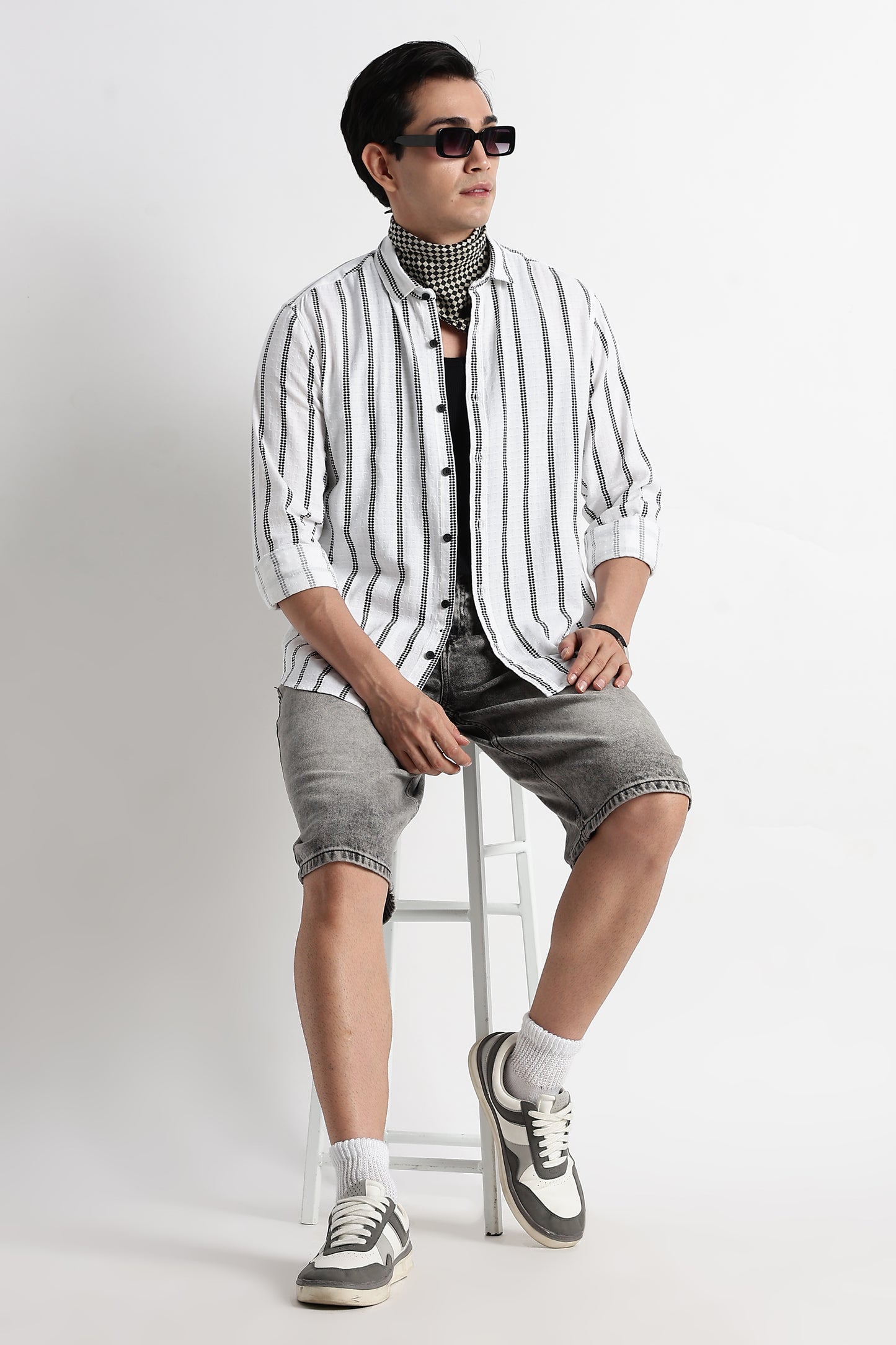 Vertical Stripe Textured Shirt White