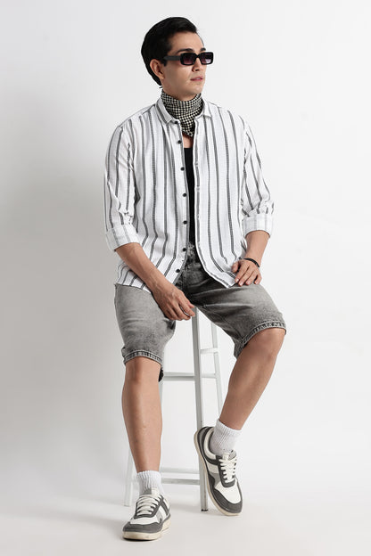 Vertical Stripe Textured Shirt White