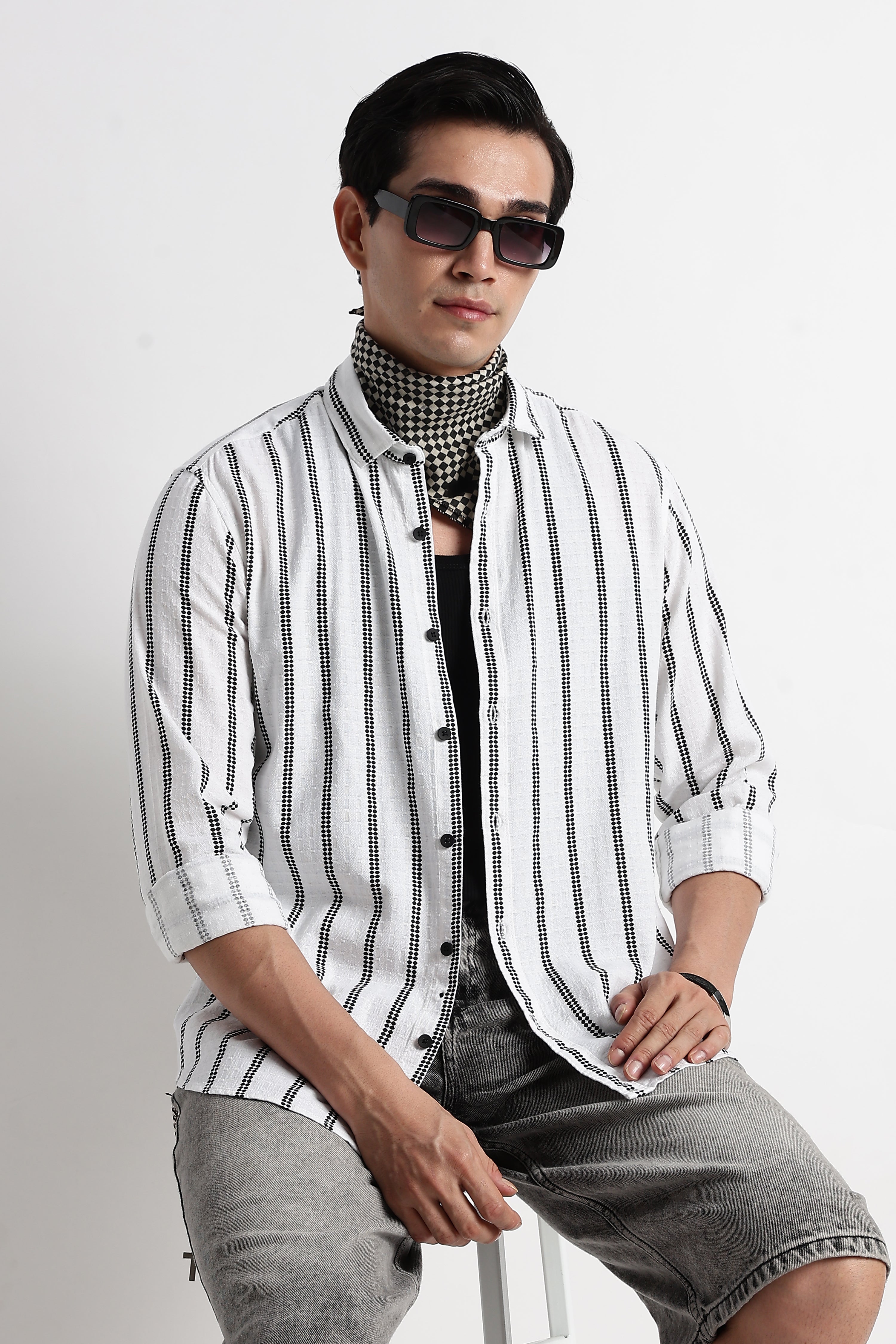 Vertical Stripe Textured Shirt White