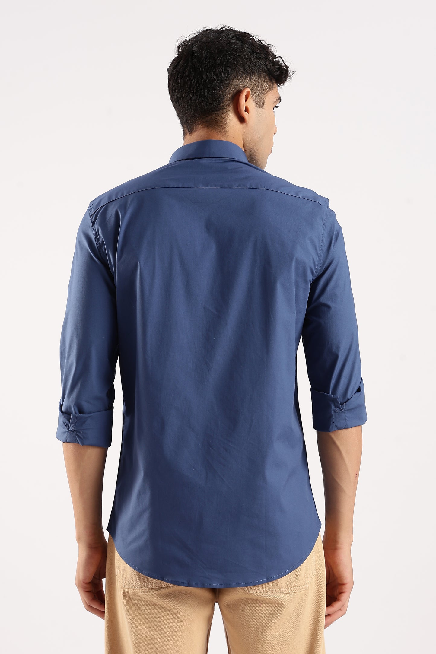Cotton Lycra Slim Fit Shirt Blue