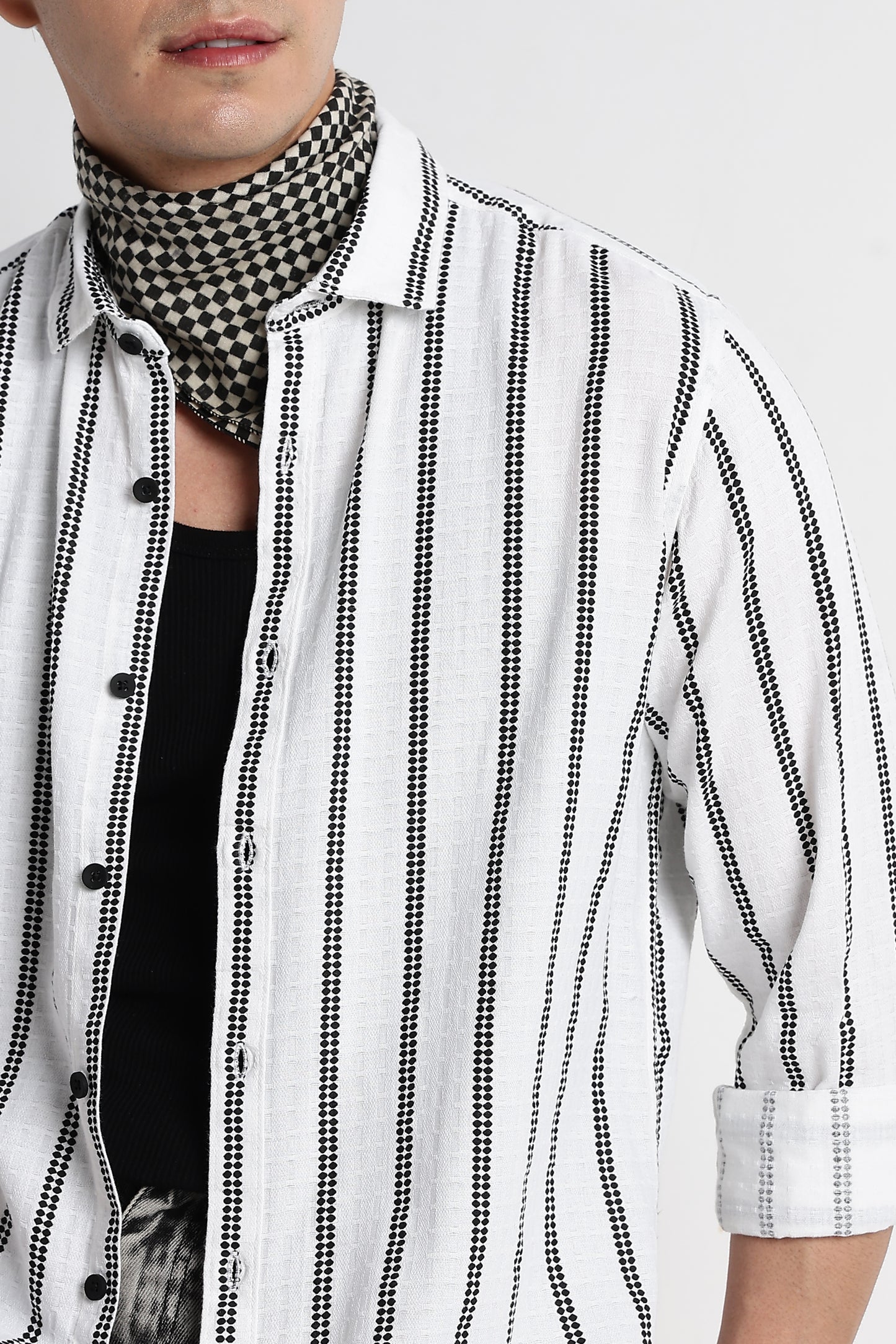 Vertical Stripe Textured Shirt White