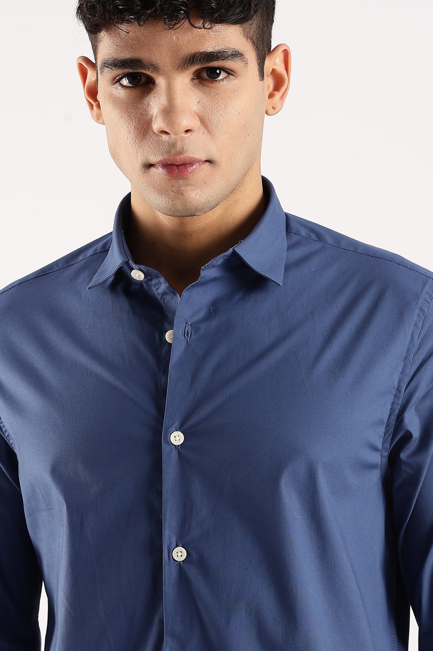 Cotton Lycra Slim Fit Shirt Blue