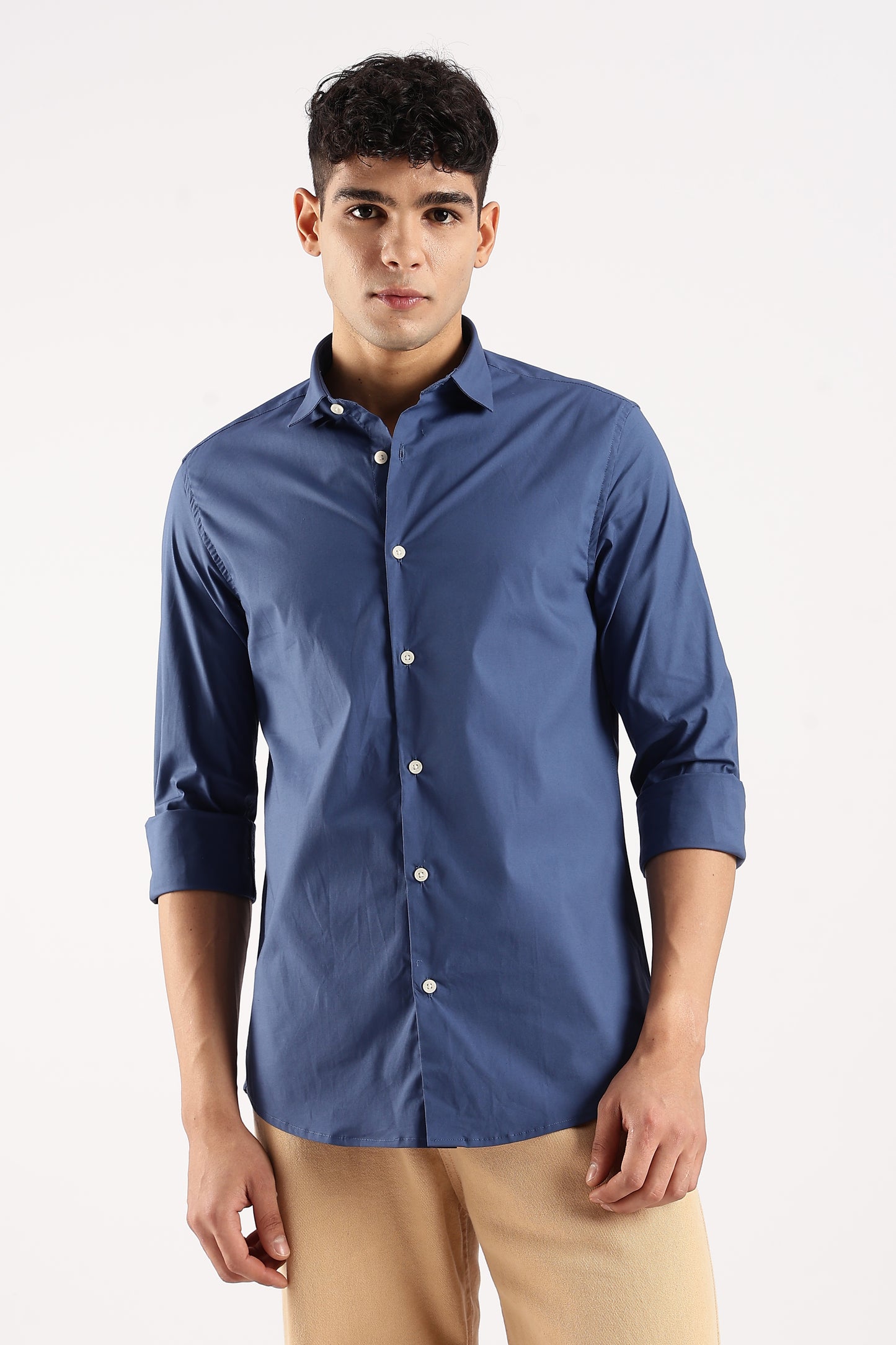 Cotton Lycra Slim Fit Shirt Blue