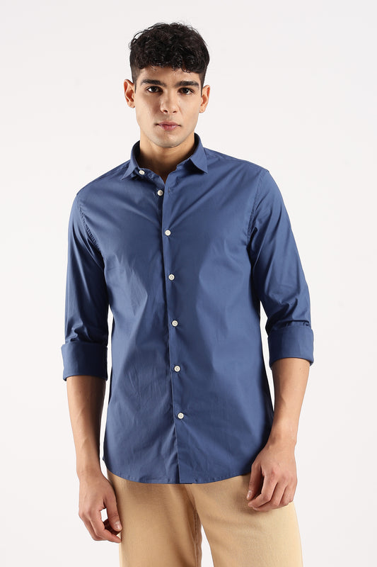 Cotton Lycra Slim Fit Shirt Blue