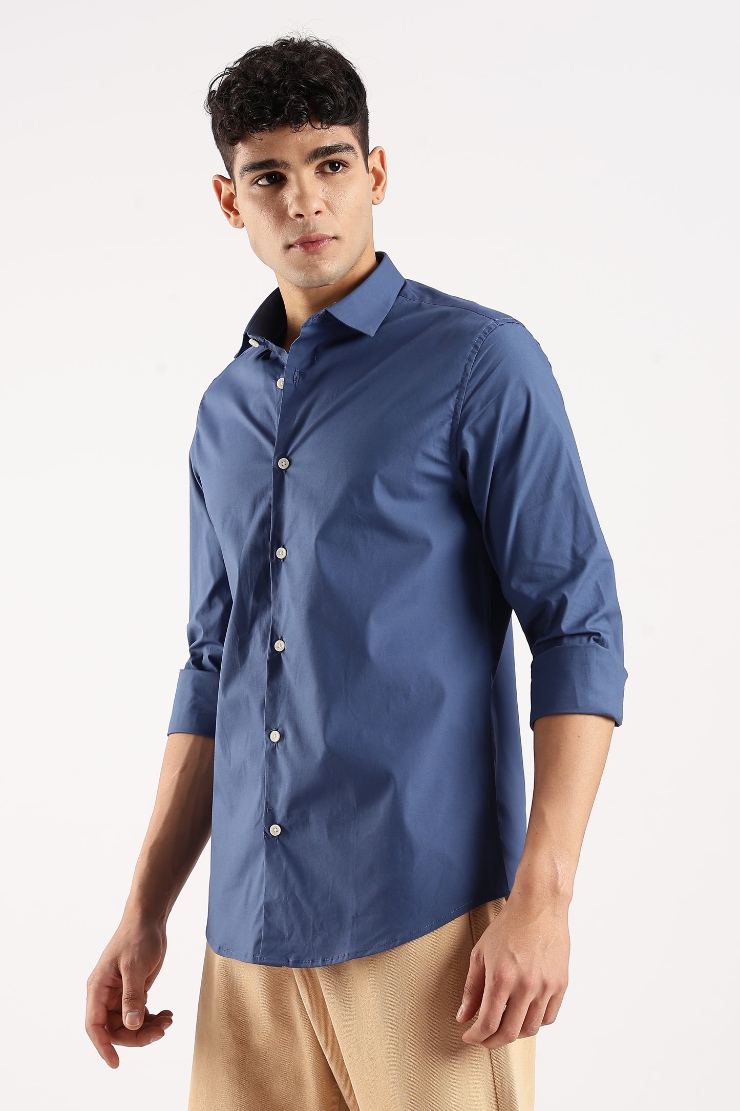 Cotton Lycra Slim Fit Shirt Blue
