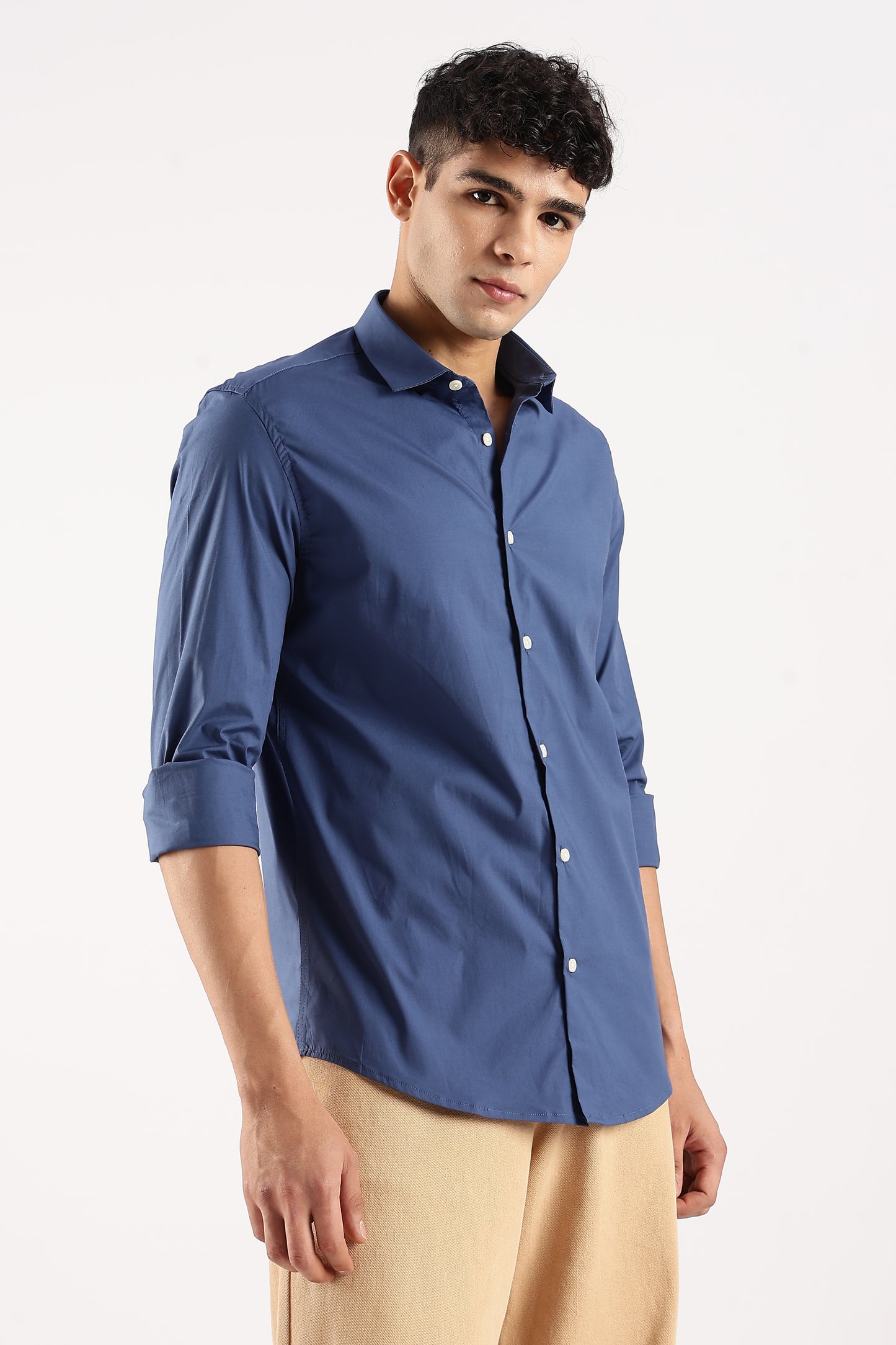 Cotton Lycra Slim Fit Shirt Blue