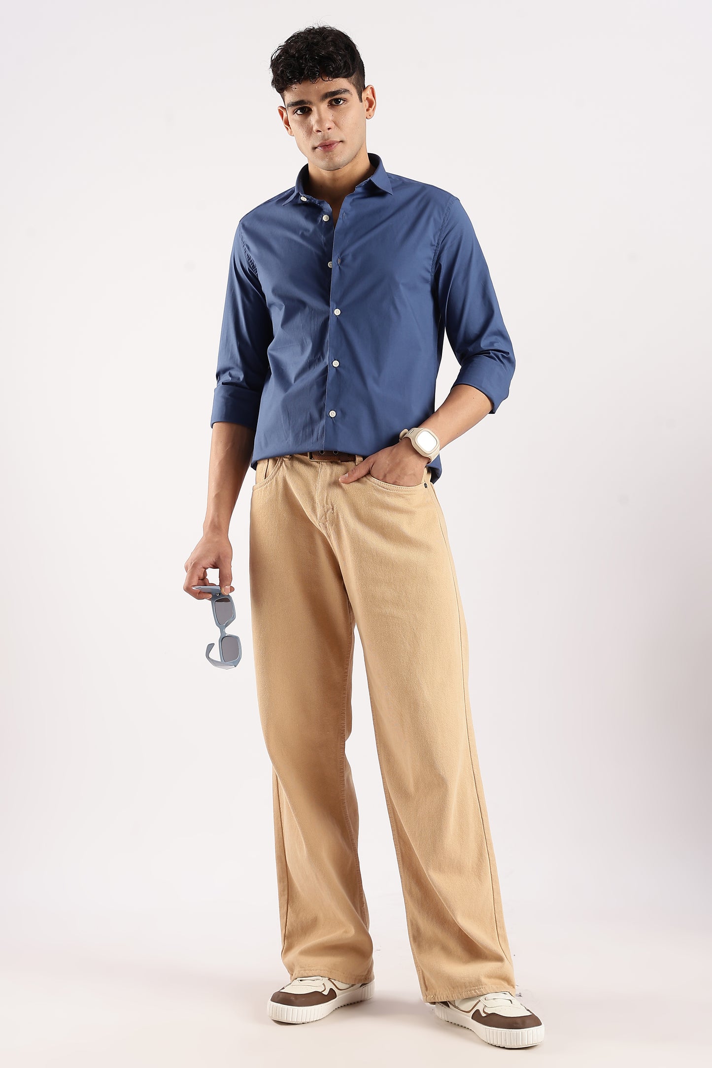 Cotton Lycra Slim Fit Shirt Blue