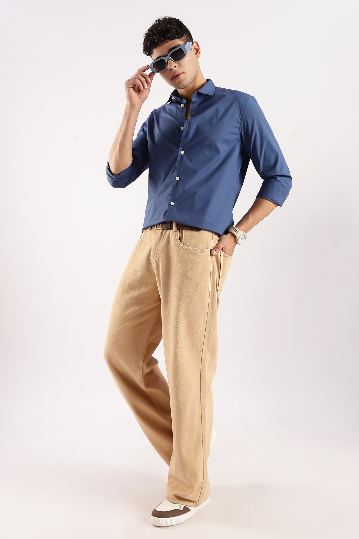 Cotton Lycra Slim Fit Shirt Blue