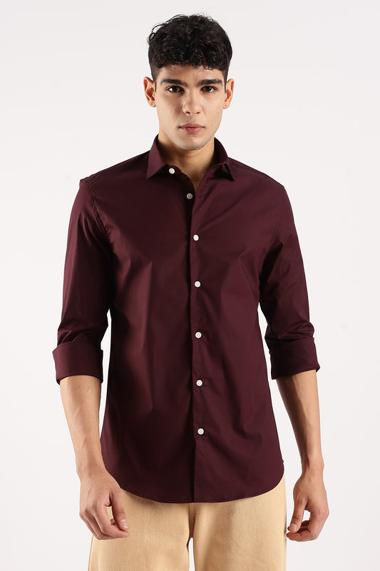 Cotton Lycra Slim Fit Shirt Burgundy