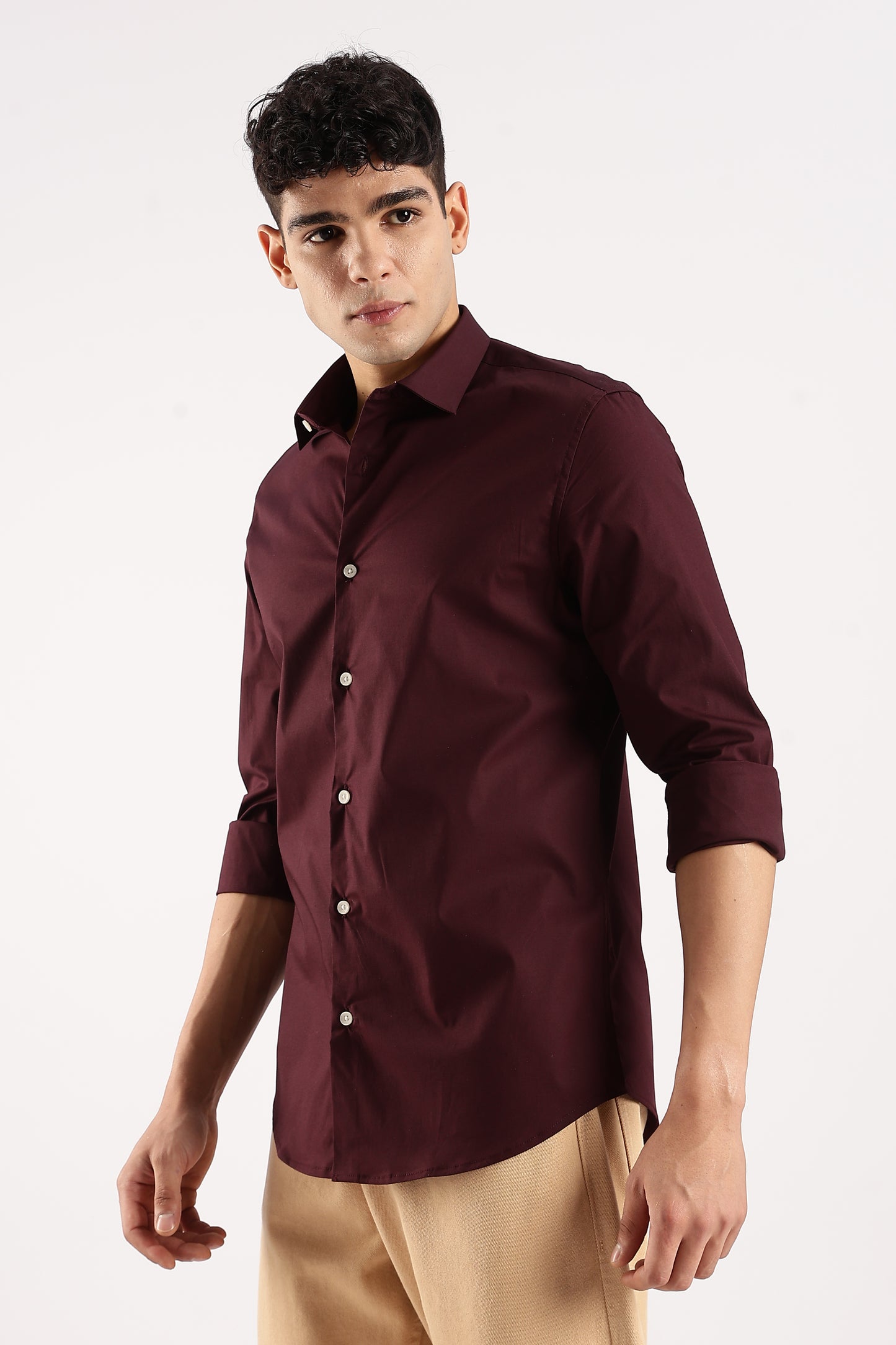 Cotton Lycra Slim Fit Shirt Burgundy