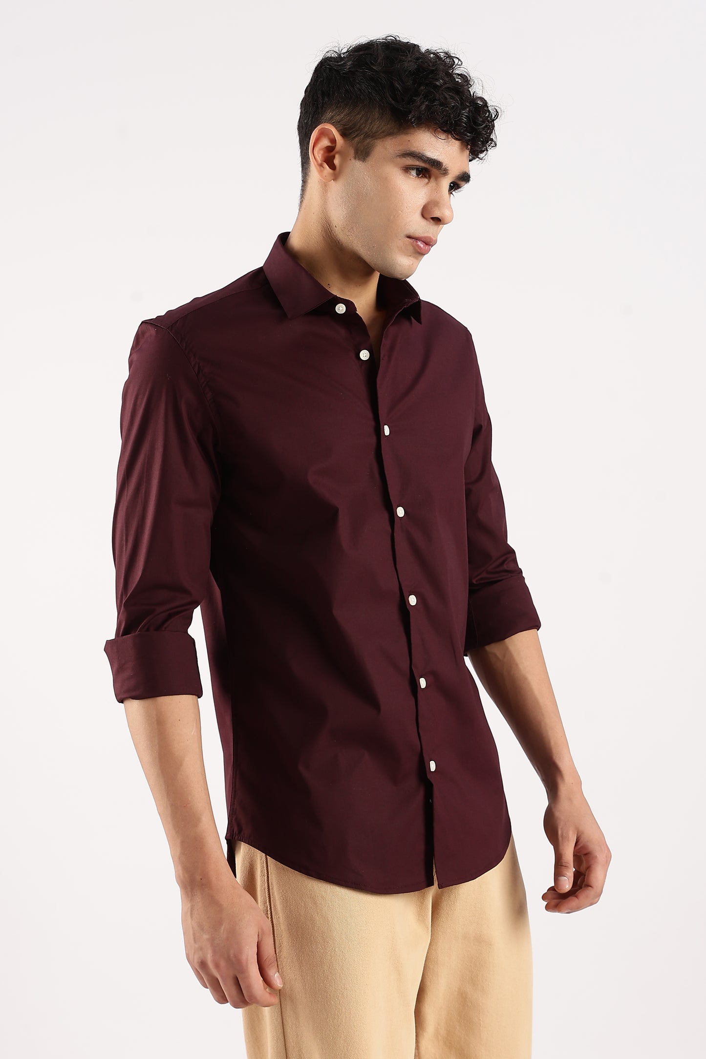 Cotton Lycra Slim Fit Shirt Burgundy
