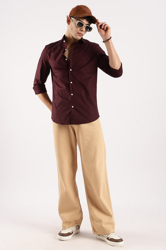 Cotton Lycra Slim Fit Shirt Burgundy