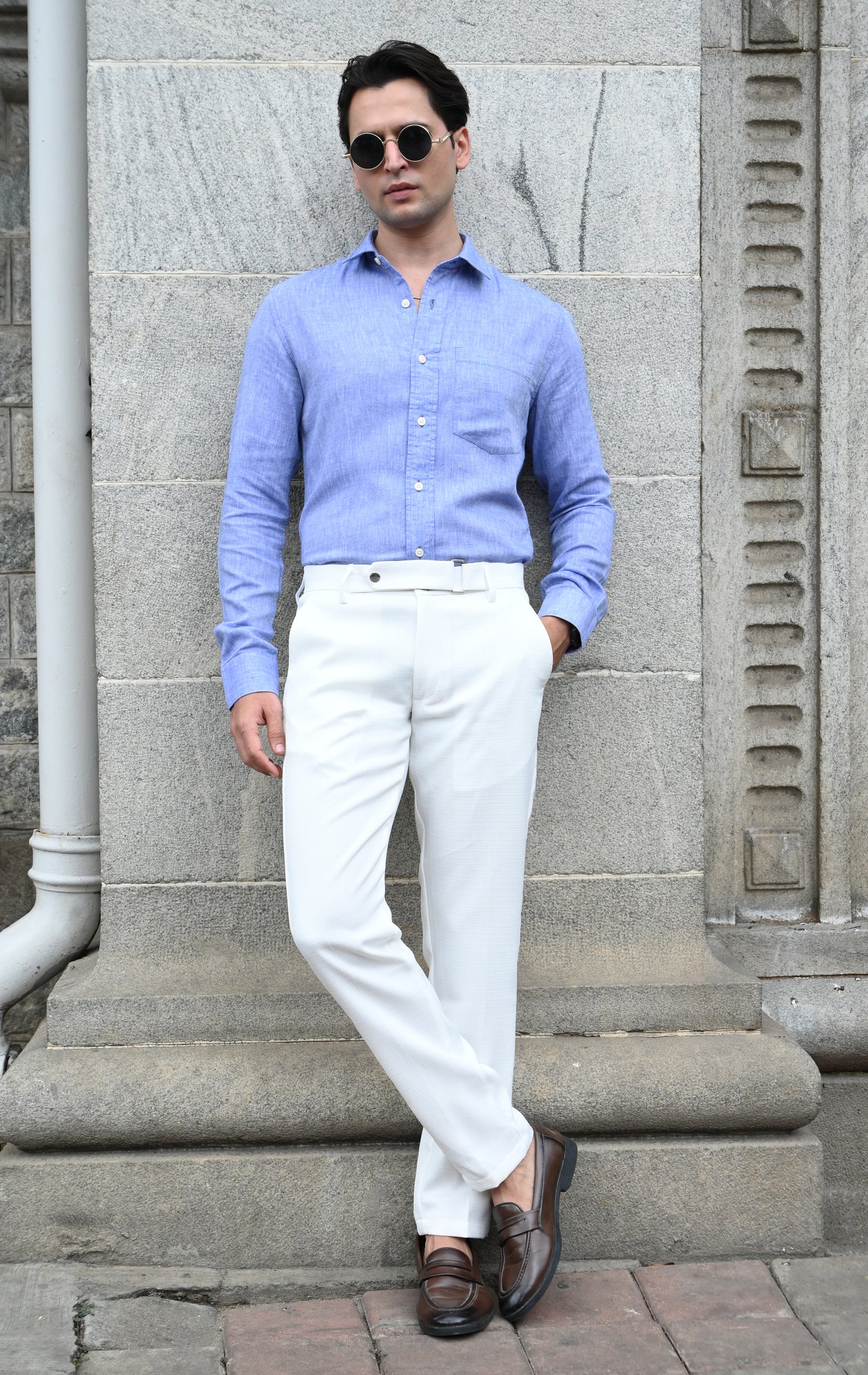 Textured White Slim Fit Trousers White