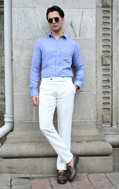 Textured Slim Fit Trousers White