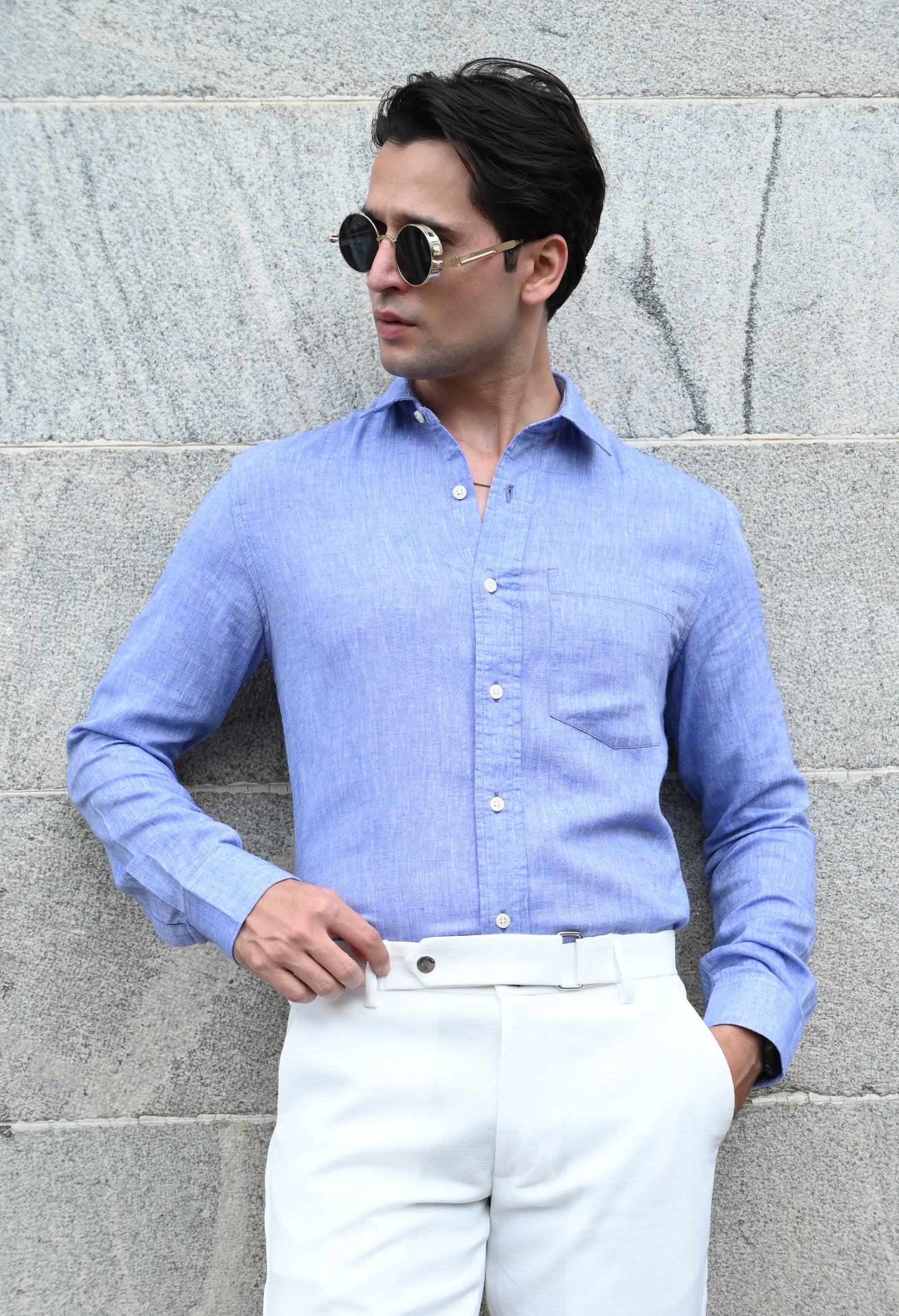Textured White Slim Fit Trousers White