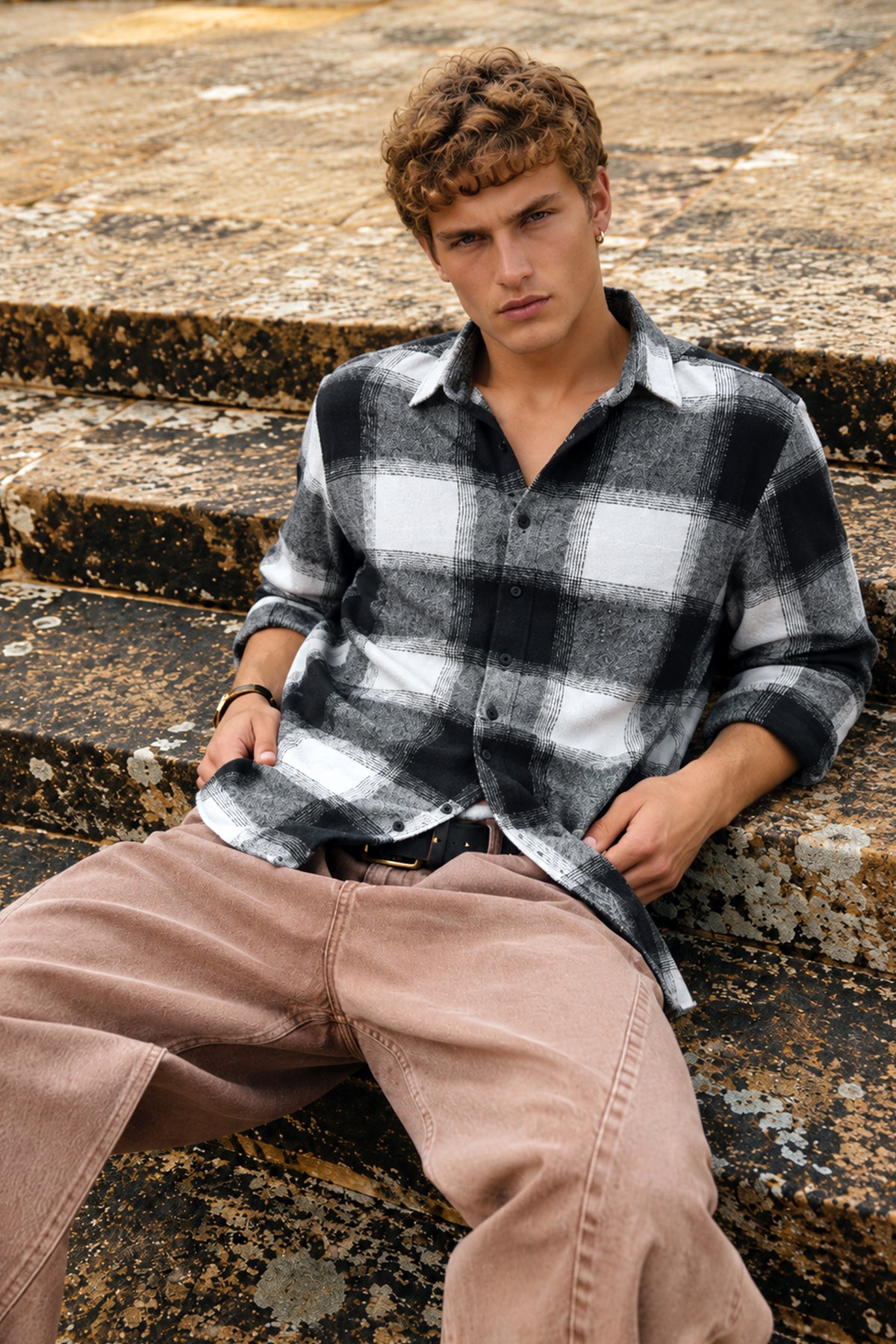 Brushing Checks Flannel Shirt Grey Black