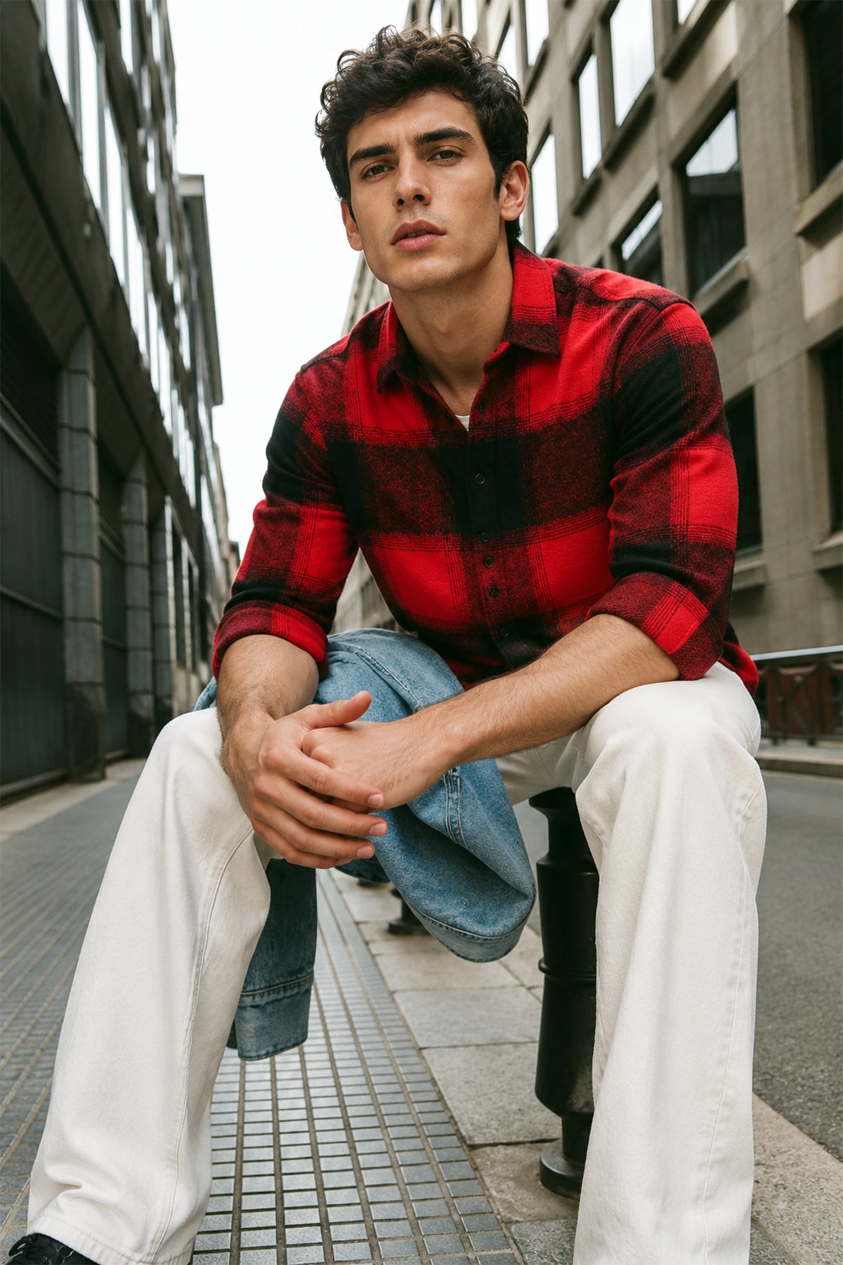 Brushing Checks Flannel Shirt Red