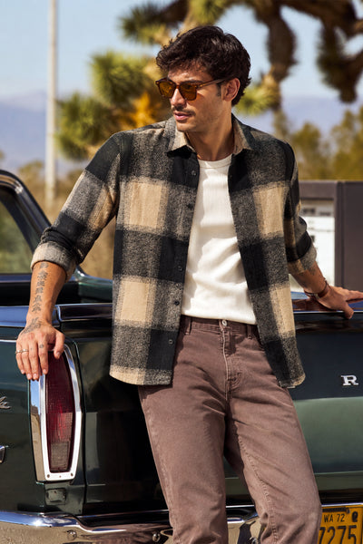 Brushing Checks Flannel Shirt Beige Green