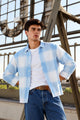 Brushing Checks Flannel Shirt Sky Blue