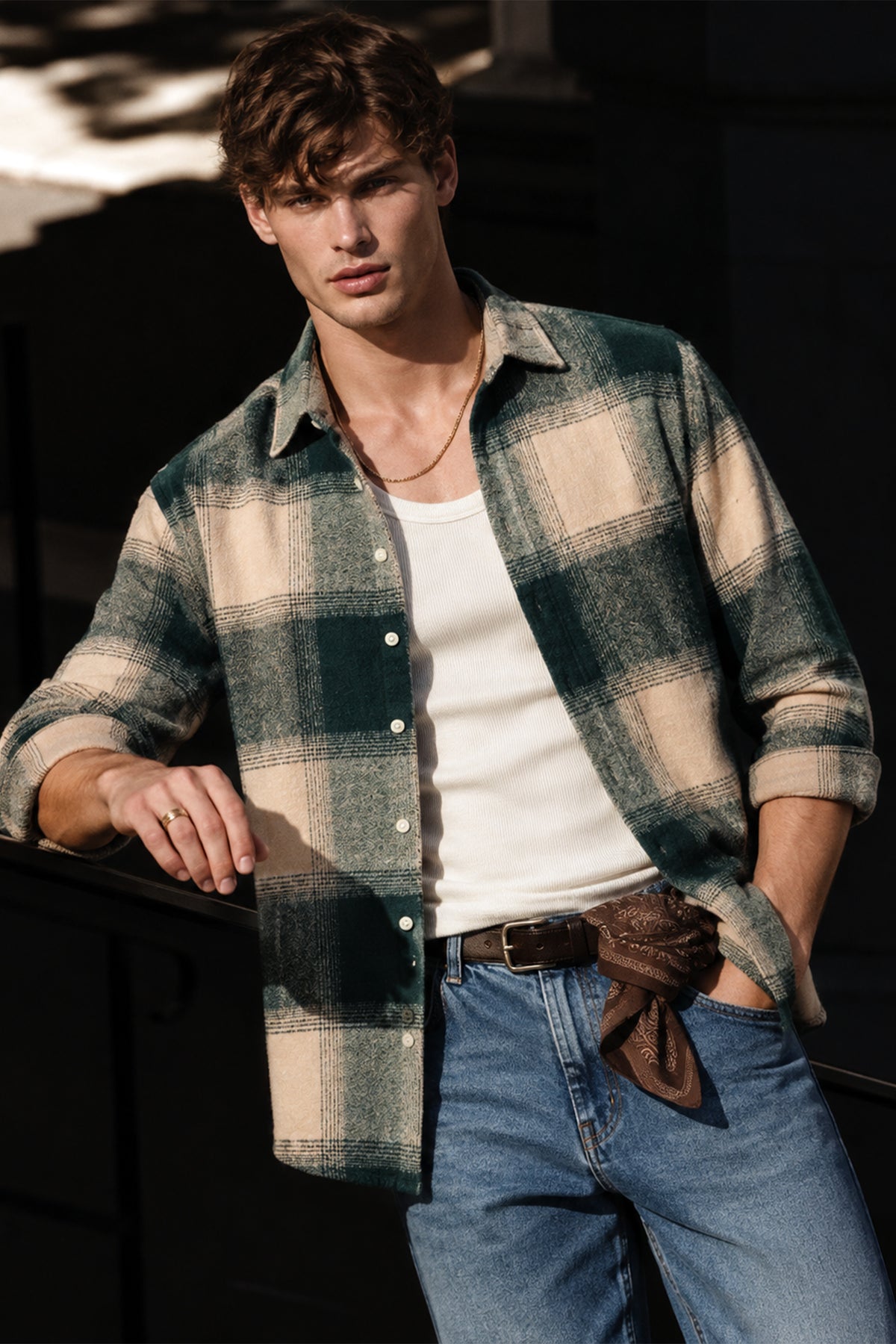 Brushing Checks Flannel Shirt Beige Green