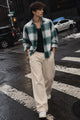 Brushing Checks Flannel Shirt Green White