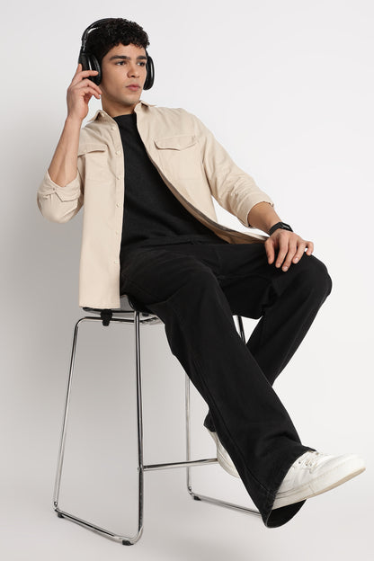 Solid Utility Casual Shirt Cream