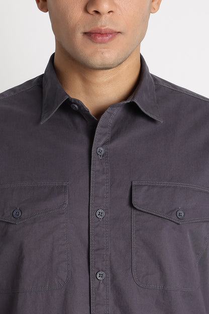 Solid Utility Casual Shirt Dk Grey