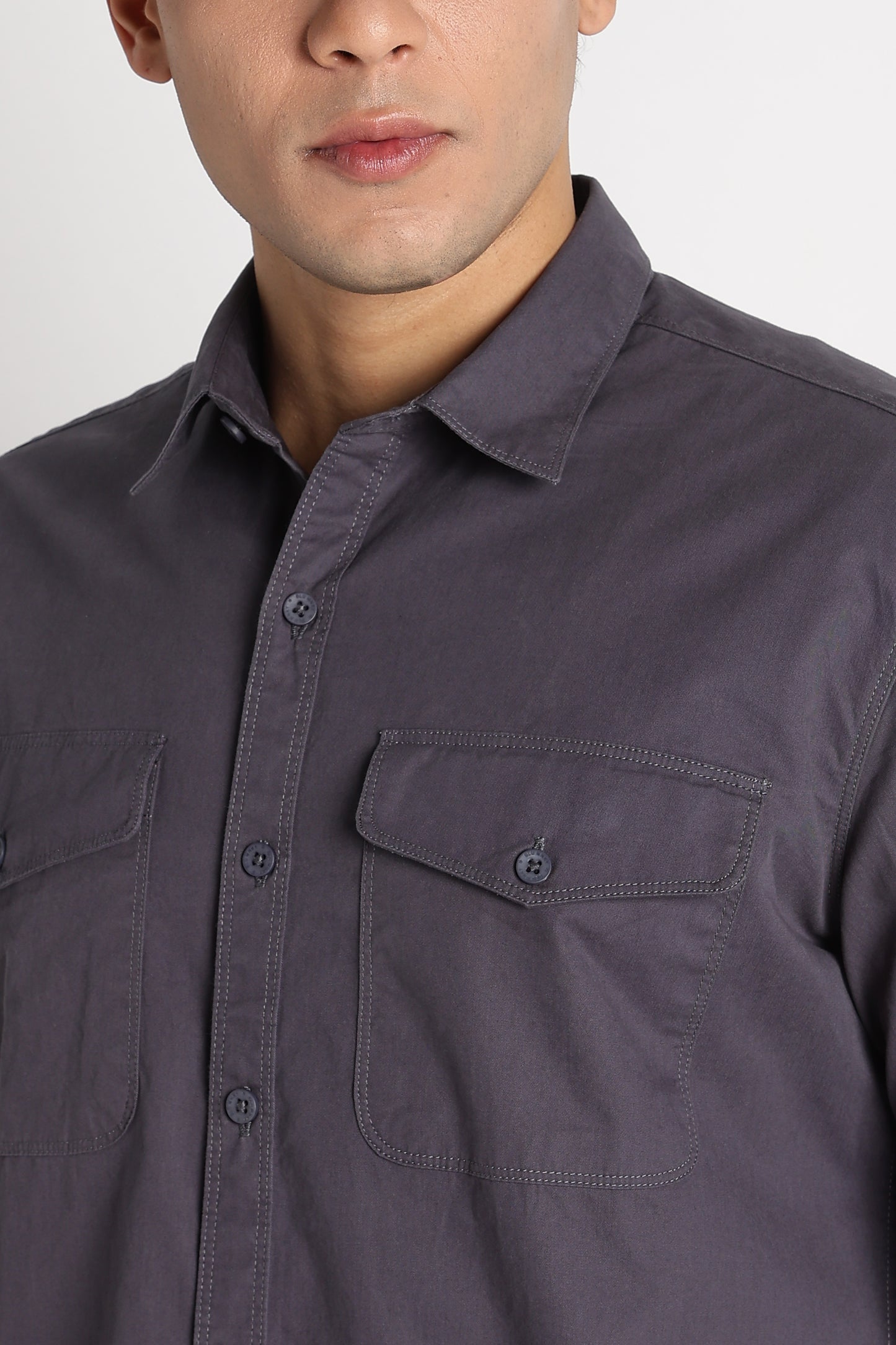 Solid Utility Casual Shirt Dk Grey