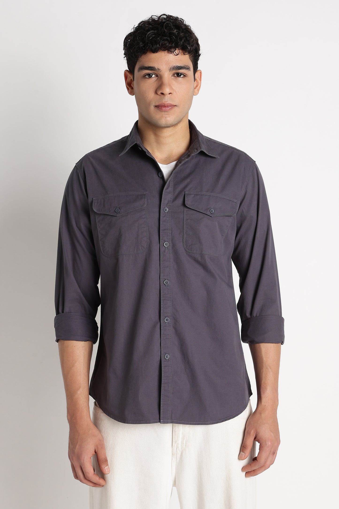 Solid Utility Casual Shirt Dk Grey