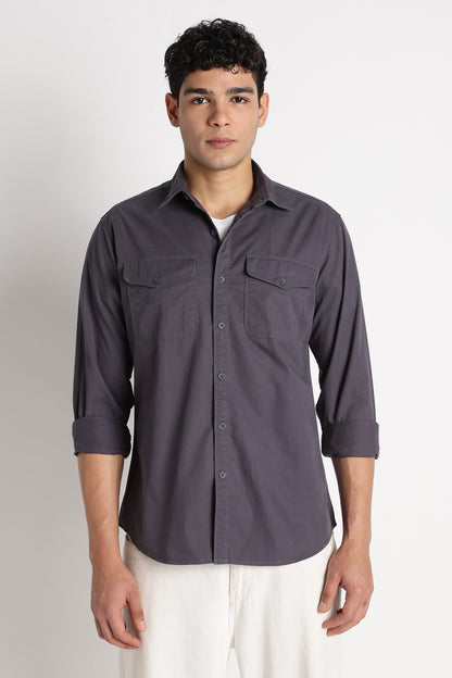 Solid Utility Casual Shirt Dk Grey