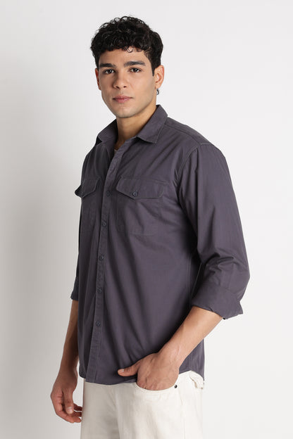 Solid Utility Casual Shirt Dk Grey