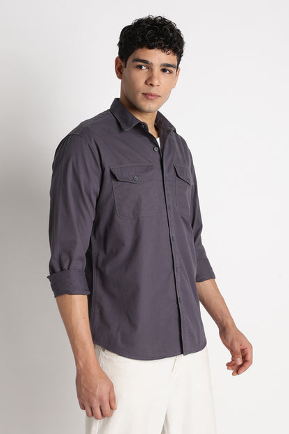 Solid Utility Casual Shirt Dk Grey