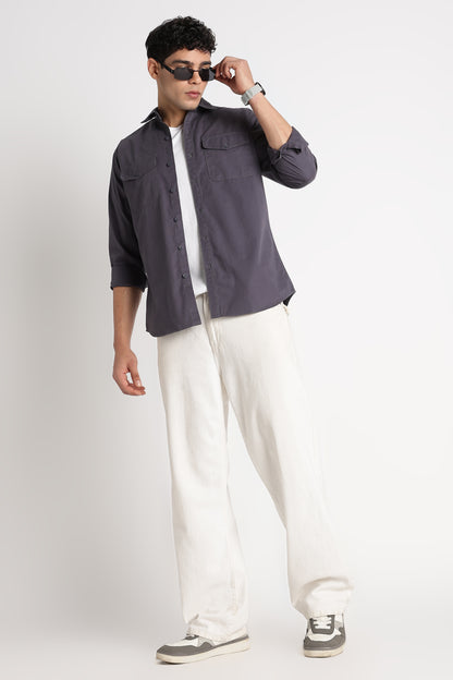 Solid Utility Casual Shirt Dk Grey