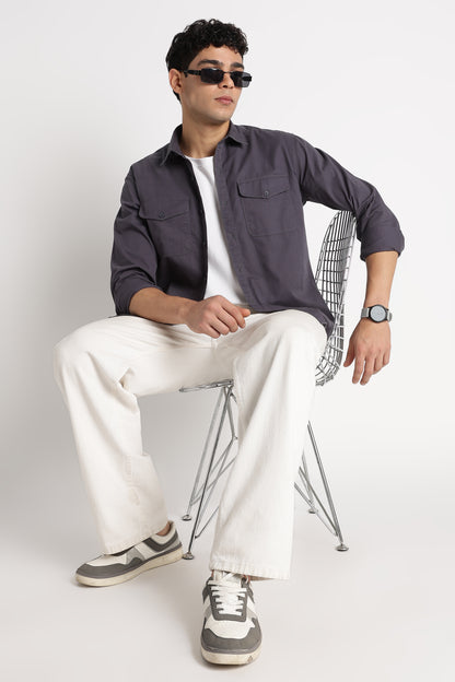 Solid Utility Casual Shirt Dk Grey