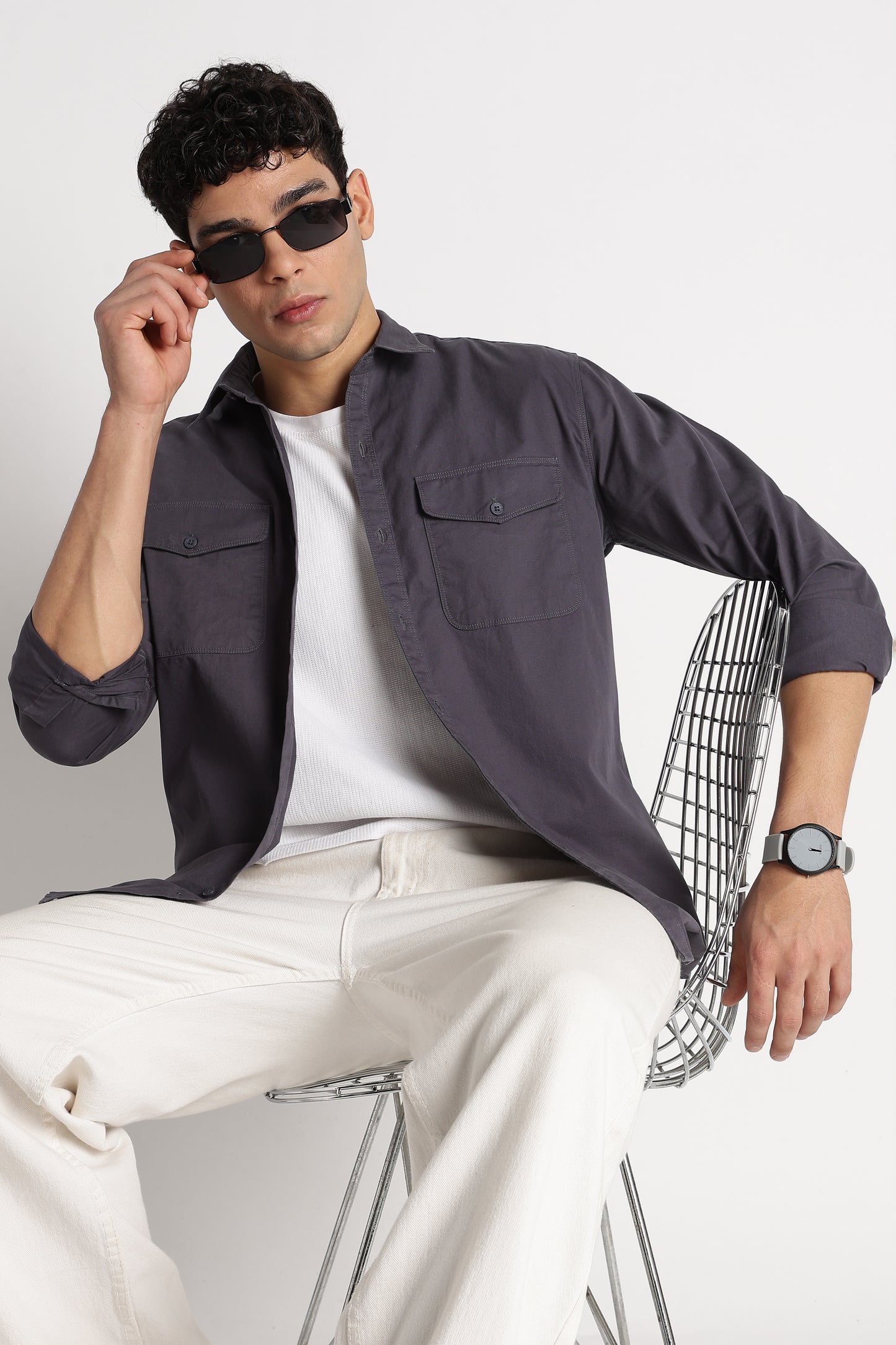 Solid Utility Casual Shirt Dk Grey