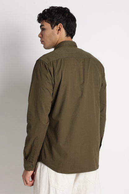Solid Utility Casual Shirt Green